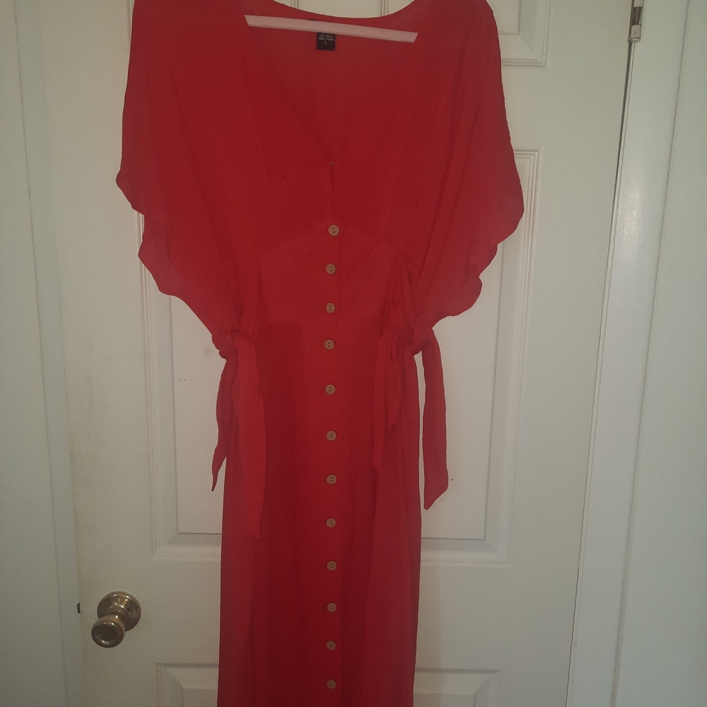 Elegant Red Button-Down Dress